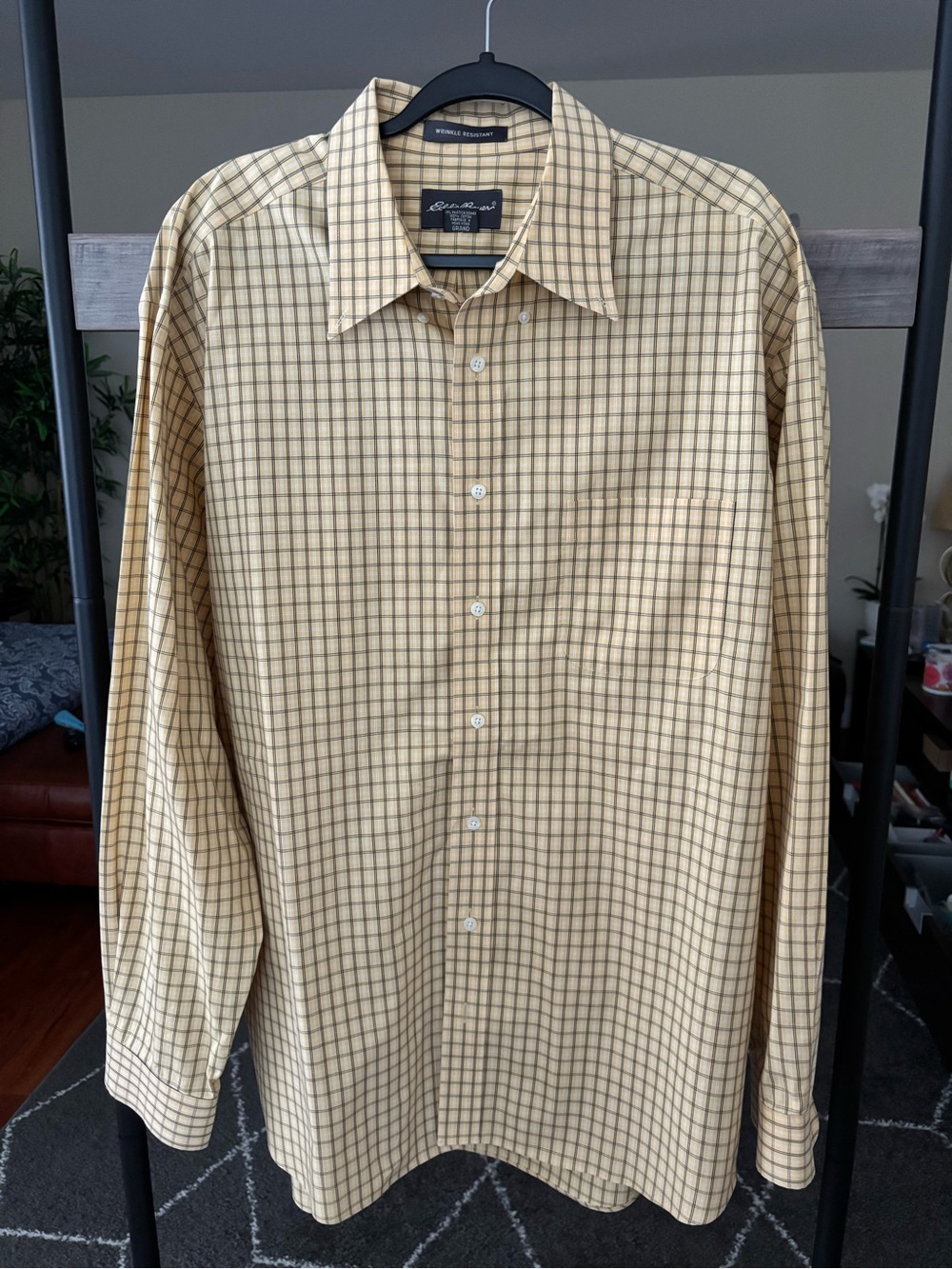 Eddie Bauer Beige Check Long-Sleeve Dress Shirt